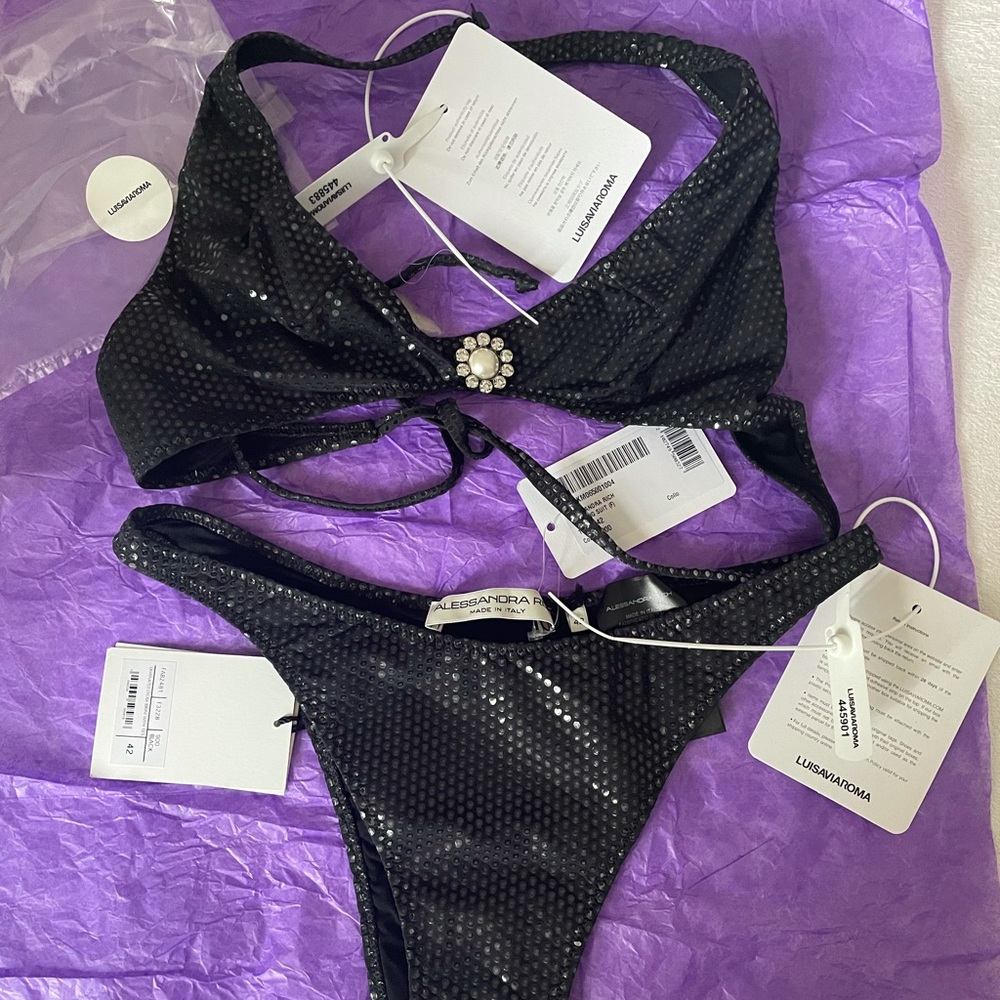 Alessandra Rich embellished black bikini set